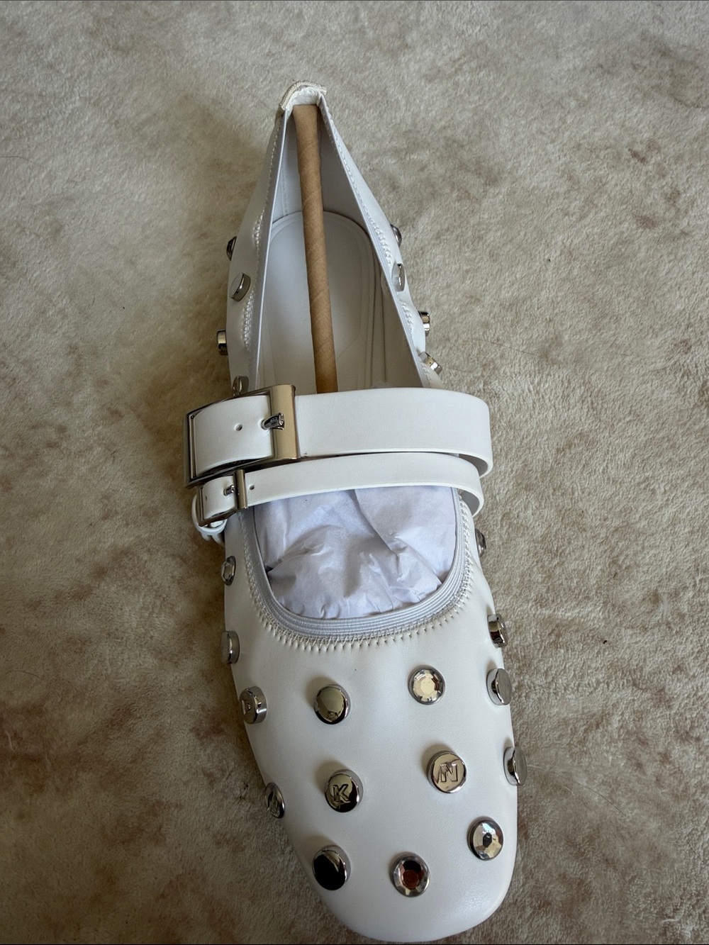 White Studded Mary Jane Loafers - Women's